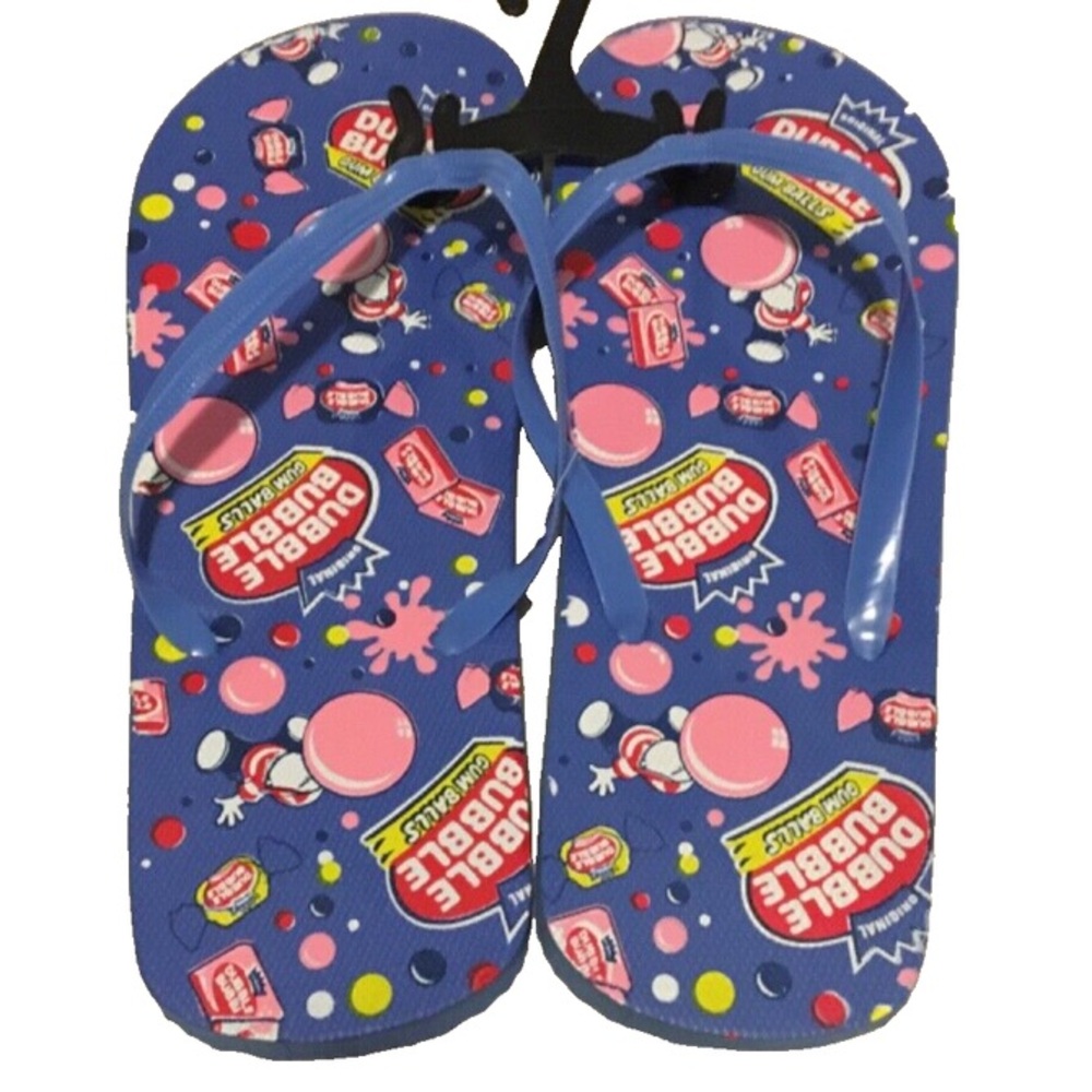 NWT-DUBBLE BUBBLE Gum Balls Blue Novelty Flip Flops Sandals Women's Size S 5/6